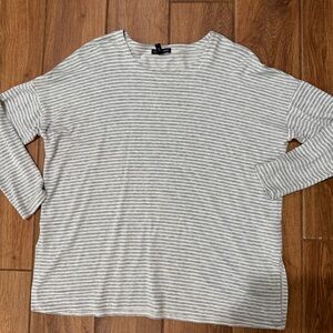 Eileen Fisher Striped Gray Women's Top (Tencel) - women’s small